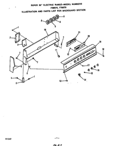 Backguard Diagram and Parts List for F7607*0  Roper Range