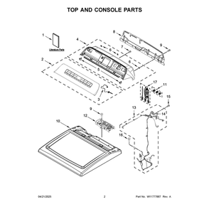 Top And Console Parts Diagram and Parts List for WED8127LC3  Whirlpool Dryer