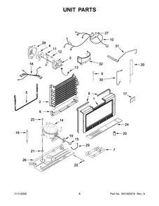 Unit Parts Diagram and Parts List for AZF33X16DW06  Whirlpool Refrigerator