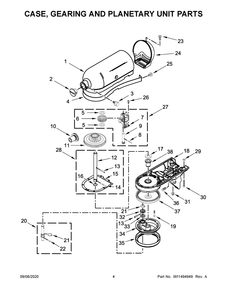 Case, Gearing And Planetary Unit Parts Diagram and Parts List for KSM154GBQ4FT0  Whirlpool Mixer