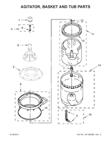 Agitator, Basket And Tub Parts Diagram and Parts List for WET4027EW1  Whirlpool Washer Dryer Combo