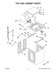 Top And Cabinet Parts Diagram and Parts List for WET4027HW2  Whirlpool Washer Dryer Combo