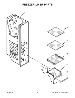 Freezer Liner Parts Diagram and Parts List for WRS571CIHV00  Whirlpool Refrigerator