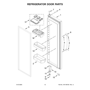 Refrigerator Door Parts Diagram and Parts List for WRSF5836RZ00  Whirlpool Refrigerator