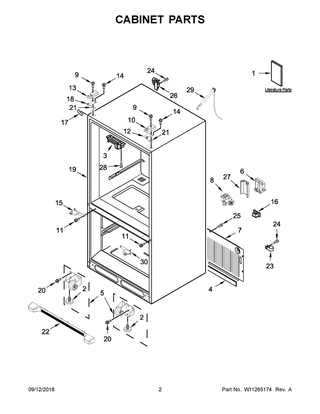 Cabinet Parts Diagram and Parts List for WRFA35SWHZ01  Whirlpool Refrigerator