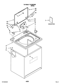 Top and cabinet Diagram and Parts List for 11029822800  Kenmore Washer