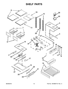Shelf Parts Diagram and Parts List for KRFF707EBS00  KitchenAid Refrigerator