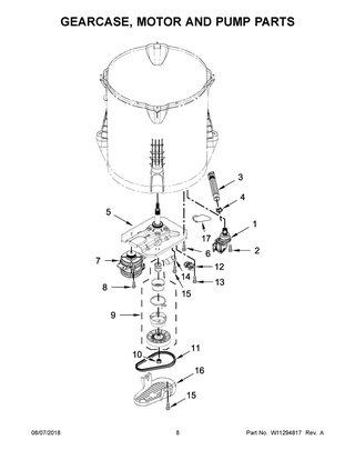 Gearcase, Motor And Pump Parts Diagram and Parts List for WTW5000DW2  Whirlpool Washer