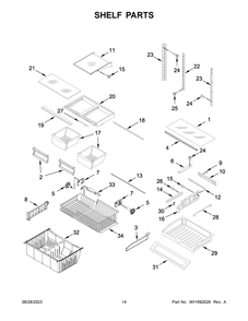 Shelf Parts Diagram and Parts List for WRF540CWHV08  Whirlpool Refrigerator