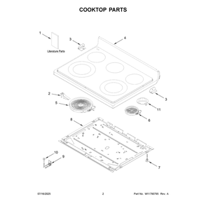 Cooktop Parts Diagram and Parts List for YWFES3330RB2  Whirlpool Range