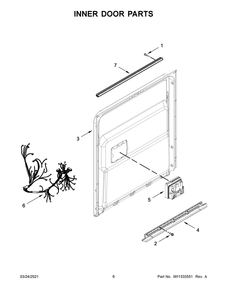 Inner Door Parts Diagram and Parts List for 66514815N613  Whirlpool Dishwasher