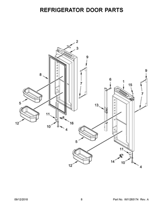 Refrigerator Door Parts Diagram and Parts List for WRFA35SWHZ01  Whirlpool Refrigerator