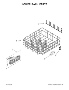 Lower Rack Parts Diagram and Parts List for KDTE104EBS2  KitchenAid Dishwasher