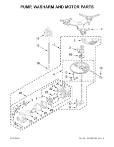 Pump, Washarm And Motor Parts Diagram and Parts List for KDTM404EWH2  KitchenAid Dishwasher