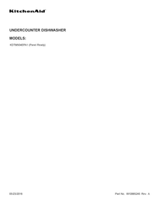 Cover Sheet Diagram and Parts List for KDTM504EPA1  KitchenAid Dishwasher