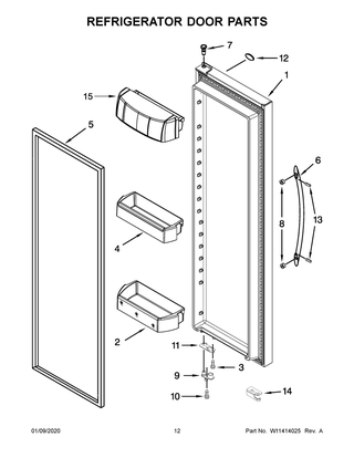 Refrigerator Door Parts Diagram and Parts List for WRS973CIHZ00  Whirlpool Refrigerator