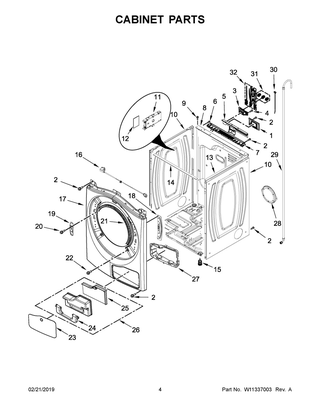 Cabinet Parts Diagram and Parts List for WHD560CHW0  Whirlpool Dryer