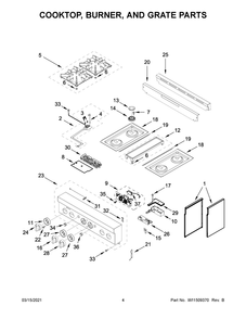 Cooktop, Burner, And Grate Parts Diagram and Parts List for JGRP430HL01  Whirlpool Range