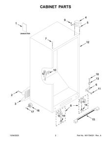 Cabinet Parts Diagram and Parts List for WZF34X20DW06  Whirlpool Freezer