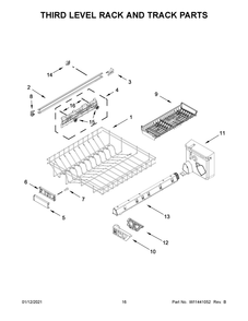 Third Level Rack And Track Parts Diagram and Parts List for MDB9959SKZ0  Whirlpool Dishwasher