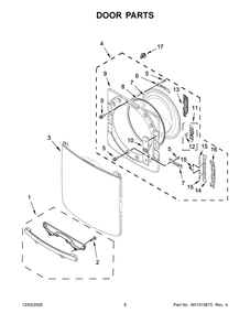 Door Parts Diagram and Parts List for YMED8630HC2  Whirlpool Dryer
