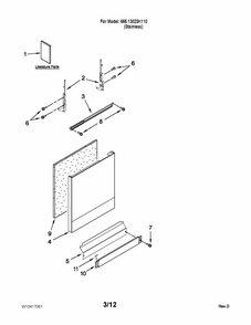 Door And Panel Parts Diagram and Parts List for 66513023K110  Kenmore Dishwasher