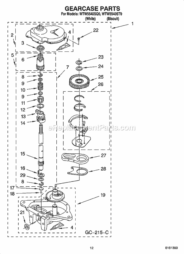 GEARCASE PARTS, OPTIONAL PARTS (NOT INCLUDED) Diagram and Parts List for WTW5540SQ0  Whirlpool Washer