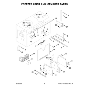 Freezer Liner And Icemaker Parts Diagram and Parts List for KBBR306ESS06  KitchenAid Refrigerator