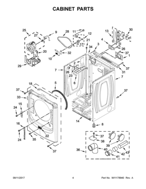 03 - CABINET PARTS Diagram and Parts List for MED5500FW1  Whirlpool Dryer