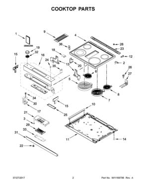 02 - COOKTOP PARTS Diagram and Parts List for JES1750FB0  Whirlpool Range
