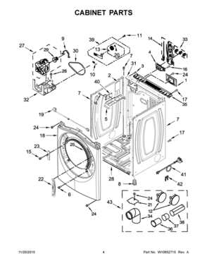 03 - CABINET PARTS Diagram and Parts List for YWED81HEDW1  Whirlpool Dryer