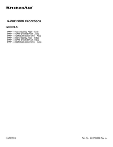 Cover Sheet Diagram and Parts List for 5KFP1444GMS0  KitchenAid Food Processor