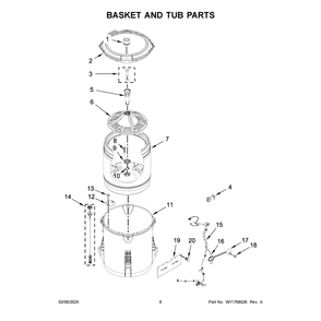 Basket And Tub Parts Diagram and Parts List for 4KWTW5900JW2  Whirlpool Washer