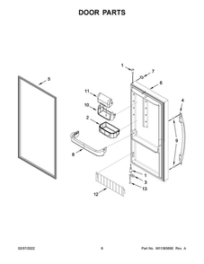 Door Parts Diagram and Parts List for WSZ57L18DM06  Whirlpool Freezer
