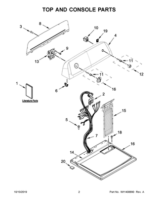 Top And Console Parts Diagram and Parts List for 4KWED5600JW0  Whirlpool Dryer