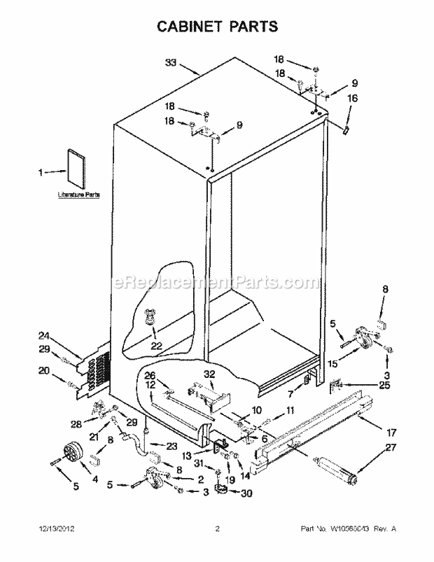 Cabinet Parts Diagram and Parts List for WRS322FDAW00  Whirlpool Refrigerator