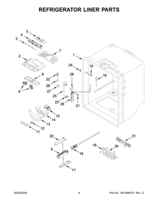 Refrigerator Liner Parts Diagram and Parts List for WRFF5333PZ01  Whirlpool Refrigerator