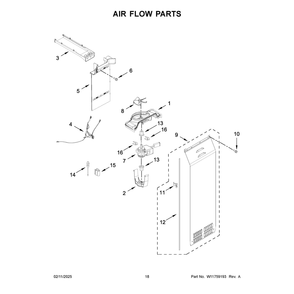 Air Flow Parts Diagram and Parts List for KRSF536RBS00  KitchenAid Refrigerator