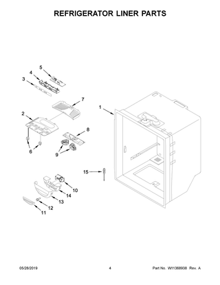 Refrigerator Liner Parts Diagram and Parts List for WRB329DFBW01  Whirlpool Refrigerator