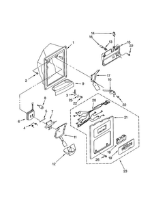 Dispenser Front Diagram and Parts List for KSRB25FKBL02  KitchenAid Refrigerator