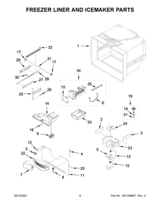 Freezer Liner And Icemaker Parts Diagram and Parts List for KRFF302EWH03  Whirlpool Refrigerator