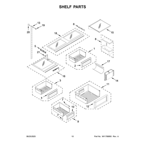 Shelf Parts Diagram and Parts List for KBFN506EPA06  KitchenAid Refrigerator