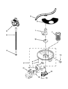 Pump, Washarm And Motor Parts Diagram and Parts List for 66512413N410  Kenmore Dishwasher