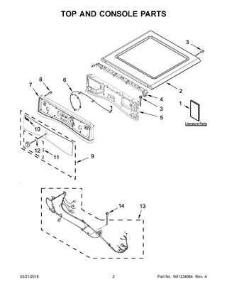 Top And Console Parts Diagram and Parts List for 7MWGD90HEFC1  Whirlpool Dryer