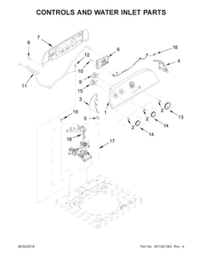 Controls And Water Inlet Parts Diagram and Parts List for WTW4715EW2  Whirlpool Washer