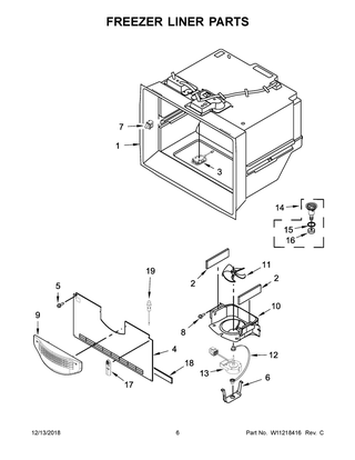 Freezer Liner Parts Diagram and Parts List for WRF757SDHV00  Whirlpool Refrigerator