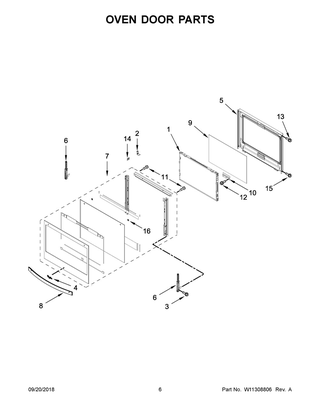 Oven Door Parts Diagram and Parts List for WOC97EC0HZ01  Whirlpool Microwave Oven Combo