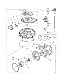 Pump And Motor Diagram and Parts List for KUDC20FVSS0  KitchenAid Dishwasher