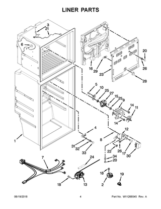 Liner Parts Diagram and Parts List for WRT111SFDB04  Whirlpool Refrigerator