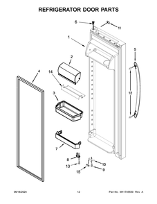 Refrigerator Door Parts Diagram and Parts List for WRS325SDHZ12  Whirlpool Refrigerator